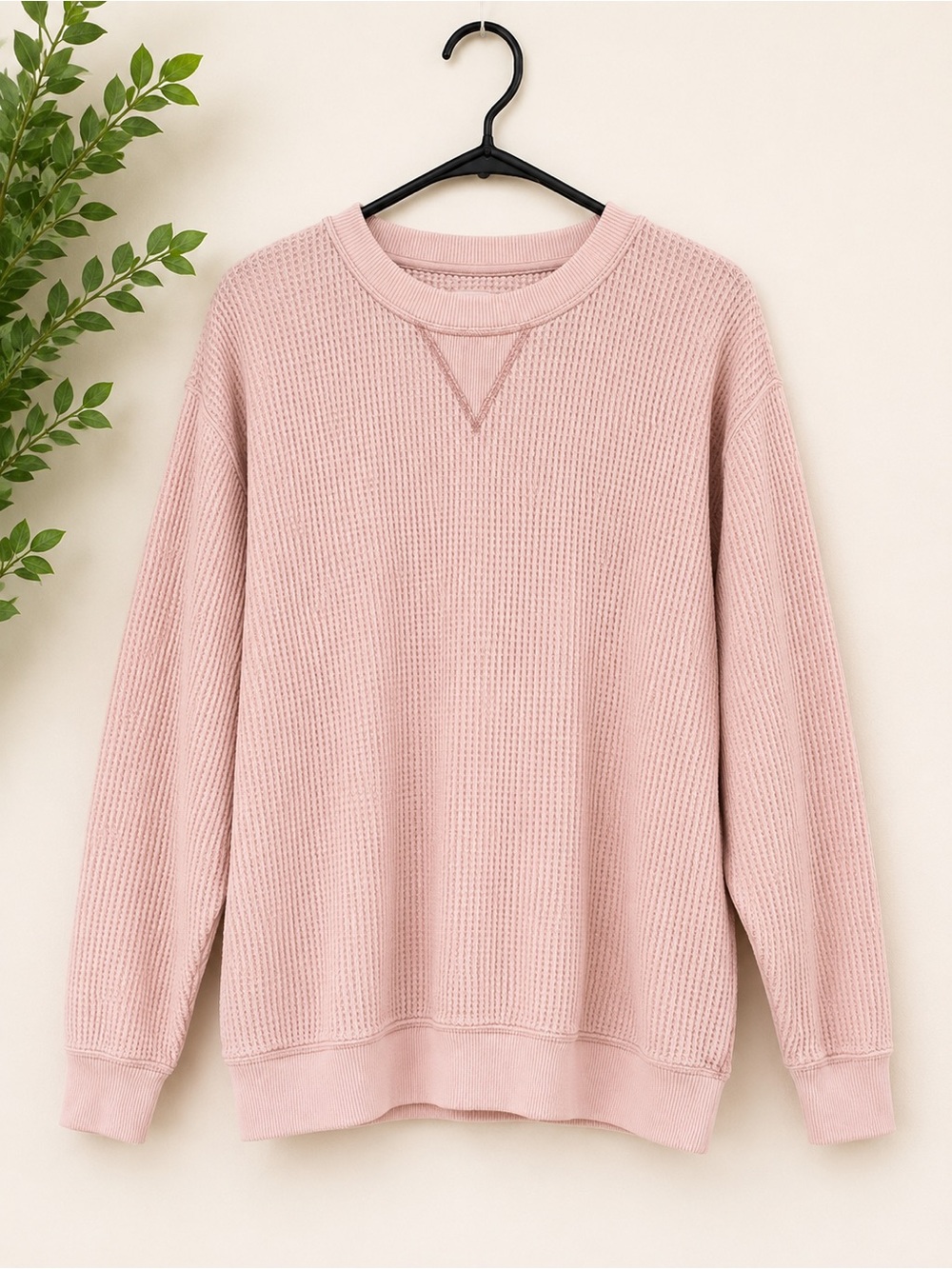 aerie Pink Waffle Crewneck Sweatshirt